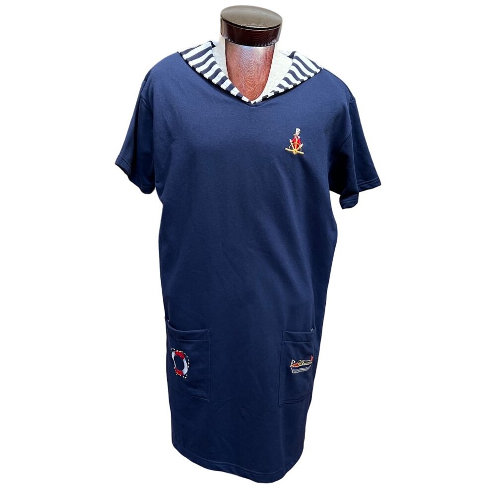 Needle & Threads Womens Sailor Dress Lg Navy Blue Embroidered Nautical‎ Preppy